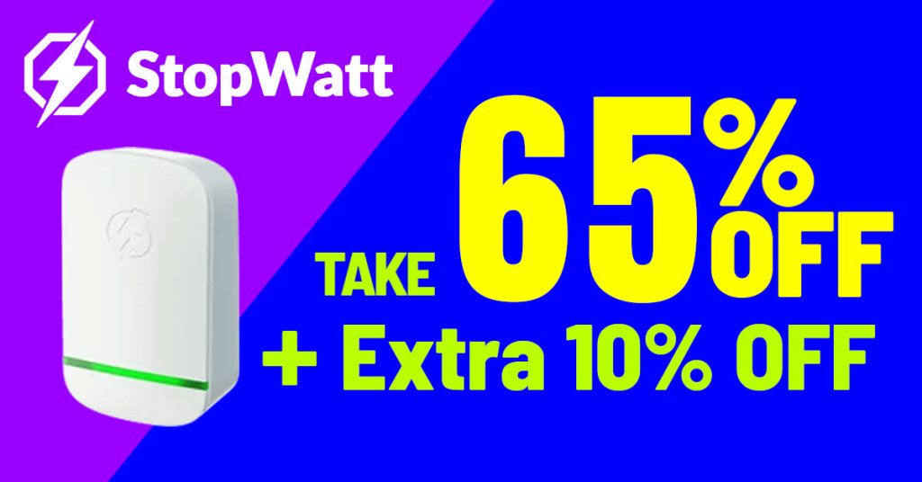 StopWatt 65% Off + 10% Off Banner